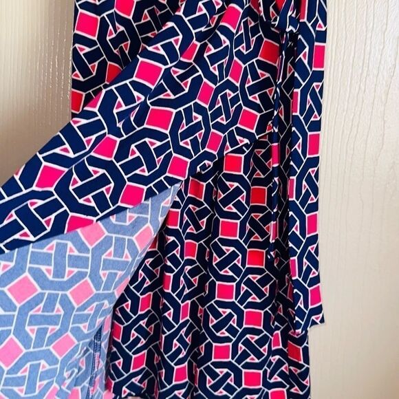 Maggy London pink/blue geometric wrap dress sz 10 - Picture 6 of 16